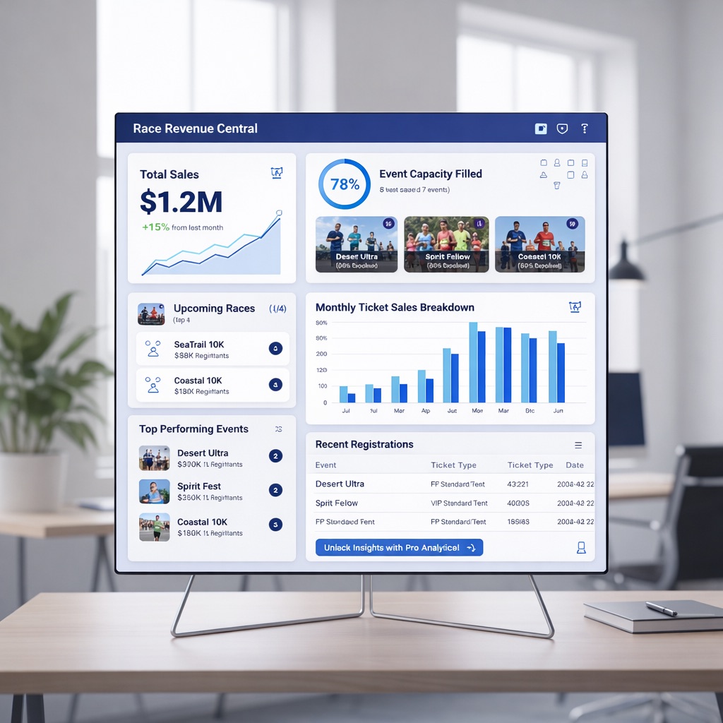 Panel de Fitnech para gestionar inscripciones online y pagos de eventos deportivos